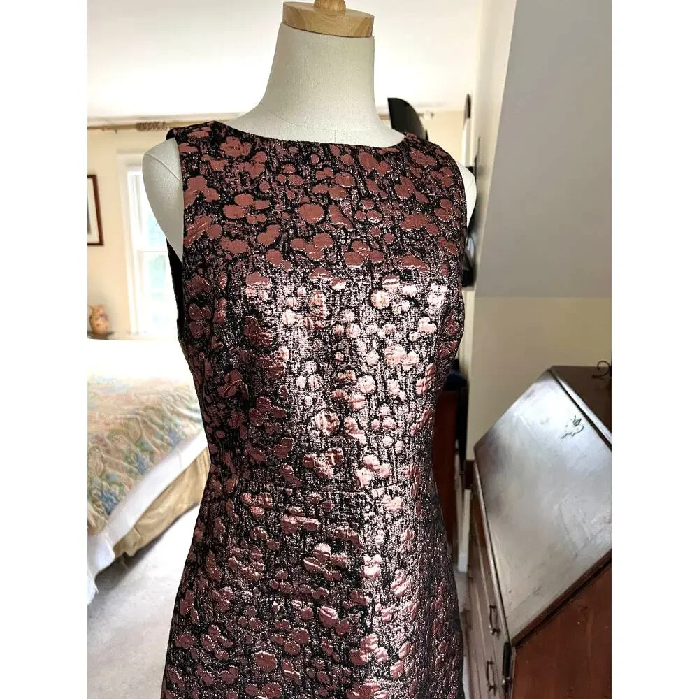 Alice + Olivia Bateau Metallic Bronze/Rose Gold Lamé Jacquard A-Line Mini Dress - Picture 3 of 14